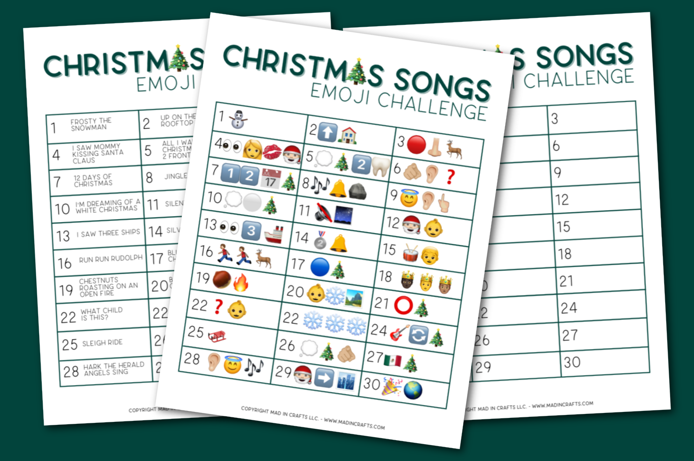 christmas game: christmas songsemoji printables mad in crafts